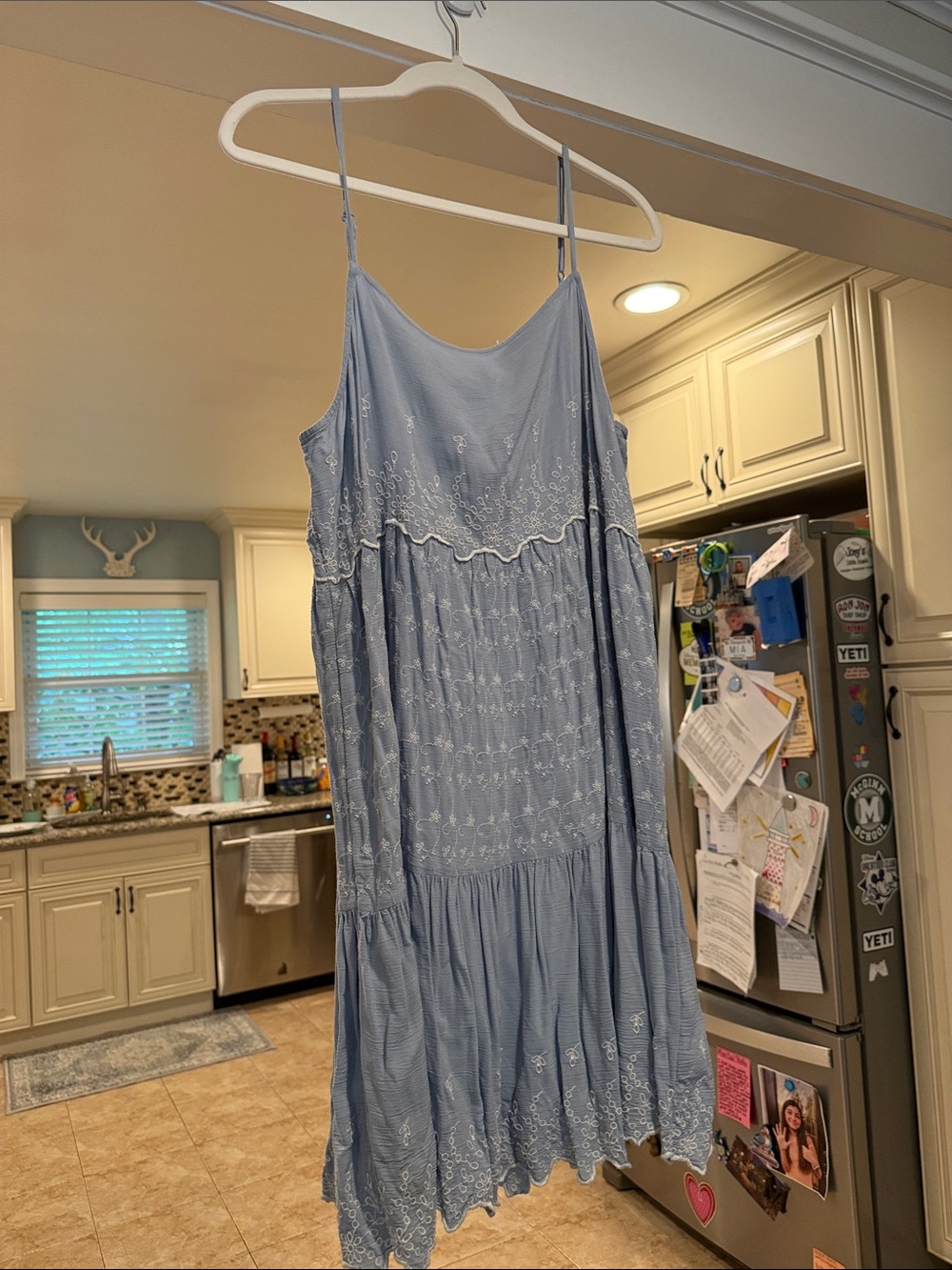 American Eagle Outfitters Light Blue Embroidered Tiered Sundress - Picture 2 of 5